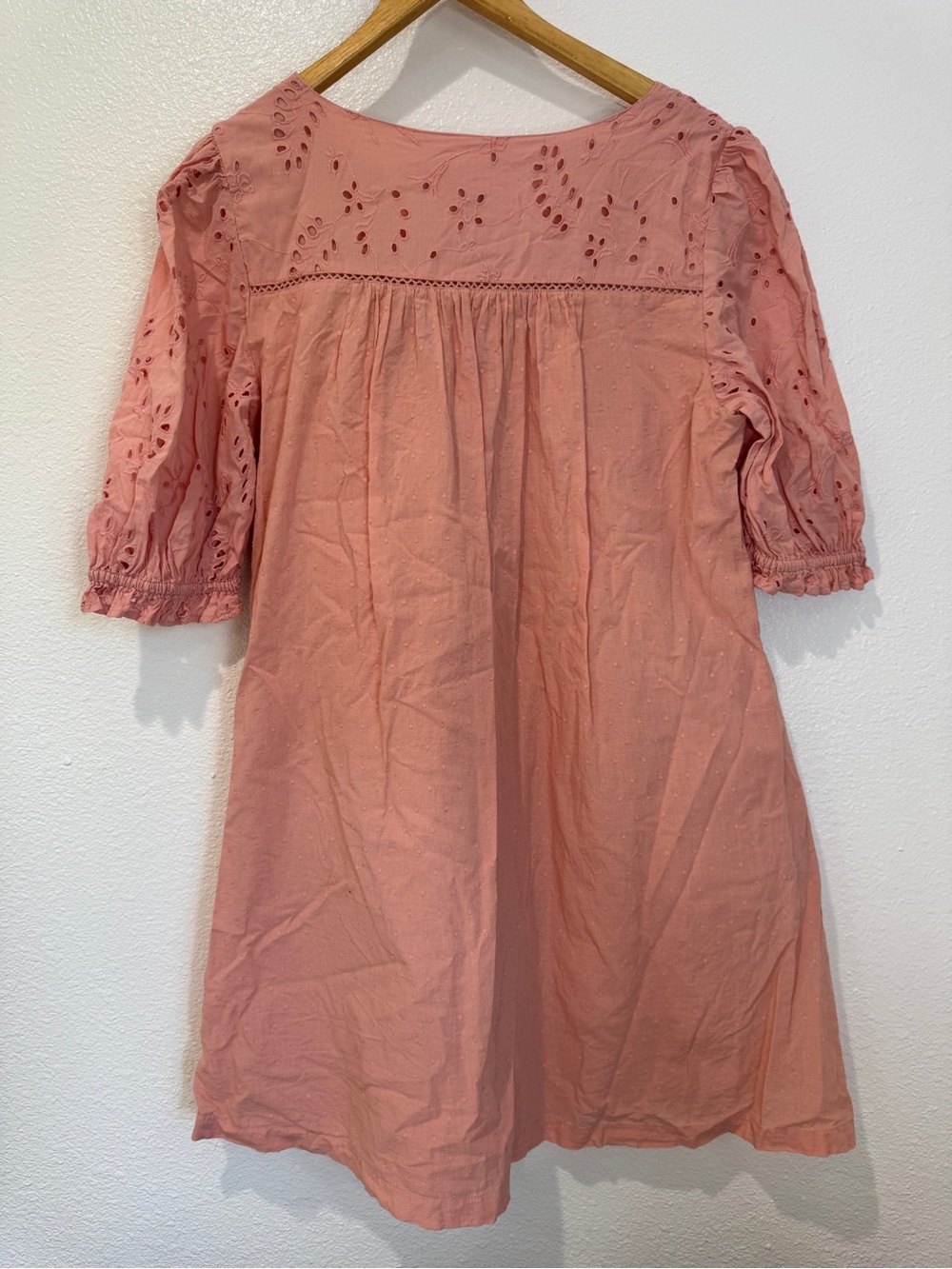 Universal Thread Peach Elbow Sleeve Eyelet Dress V Neck 100% Cotton Baby Doll M - Picture 4 of 5